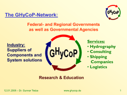 The GHyCoP-Network: Federal- and Regional Governments as well as Governmental Agencies Services: • Hydrography • Consulting • Shipping Companies • Logistics  Industry: Suppliers of Components and System solutions  Research & Education 12.01.2005 – Dr.