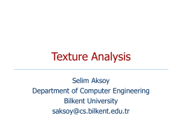 Texture Analysis Selim Aksoy Department of Computer Engineering Bilkent University saksoy@cs.bilkent.edu.tr   Texture     An important approach to image description is to quantify its texture content. Texture gives us information.