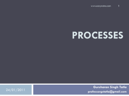 www.eazynotes.com  PROCESSES  24/01/2011  Gursharan Singh Tatla professorgstatla@gmail.com Process        A process is a set of sequential steps that are required to do a particular task. A process is.