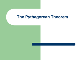 The Pythagorean Theorem The Right Triangle A right triangle is a triangle that contains one right angle. A right angle is 90o Right Angle.