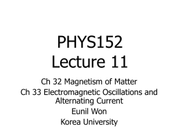 PHYS152 Lecture 11 Ch 32 Magnetism of Matter Ch 33 Electromagnetic Oscillations and Alternating Current Eunil Won Korea University.