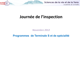 Journée de l’inspection Novembre 2012 Programmes de Terminale S et de spécialité.