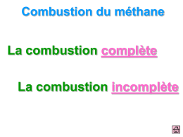 Combustion du méthane  La combustion complète La combustion incomplète   Combustion complète du méthane  Interprétation à l’échelle de la matière  Bilan et équation-bilan   Interprétation à l’échelle Réchaud de camping de.
