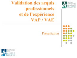 Validation des acquis professionnels et de l’expérience VAP / VAE Présentation Diplômes dispensés à l’université Paul-Valéry.