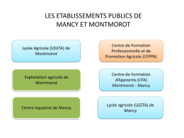 LES ETABLISSEMENTS PUBLICS DE MANCY ET MONTMOROT Lycée Agricole (LEGTA) de Montmorot  Centre de Formation Professionnelle et de Promotion Agricole (CFPPA)  Exploitation agricole de Montmorot  Centre de Formation d’Apprentis (CFA) Montmorot.