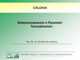 CALDAIA  Dimensionamento e Parametri Termodinamici  Ing. Ph. D. Daniele De Lodovici  WTE Waste To Energy S.r.l.