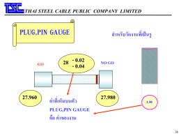 THAI STEEL CABLE PUBLIC COMPANY LIMITED  PLUG,PIN GAUGE GO  27.960  28 -- 0.02 0.04  ค่ าทีเ่ ห็นบนตัว PLUG,PIN GAUGE คือ ค่ าของงาน  สาหรับวัดงานที่เป็ นรู  NO GO  27.980  1.50   THAI STEEL CABLE PUBLIC COMPANY.
