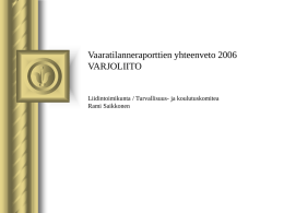 Vaaratilanneraporttien yhteenveto 2006 VARJOLIITO  Liidintoimikunta / Turvallisuus- ja koulutuskomitea Rami Saikkonen Aineisto  Yhteenvedon tilanne on ajalta 30.12.2005 - 3.11.2006.  Yhteenveto on muodostettu sekä.