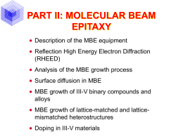 PART II: MOLECULAR BEAM EPITAXY  Description of the MBE equipment   Reflection High Energy Electron Diffraction (RHEED)   Analysis of the MBE growth process  