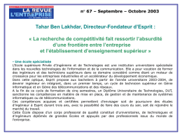 n° 67 – Septembre – Octobre 2003  Tahar Ben Lakhdar, Directeur-Fondateur d’Esprit : « La recherche de compétitivité fait ressortir l’absurdité d’une frontière.