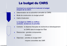 Le budget du CNRS Comment se construit et s’exécute le budget (impact de la LOLF)   Détermination de la subvention annuelle du CNRS    Mode de.