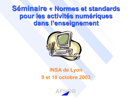 Séminaire « Normes et standards pour les activités numériques dans l’enseignement  INSA de Lyon 9 et 10 octobre 2003   Etat de l’art de la Normalisation du.