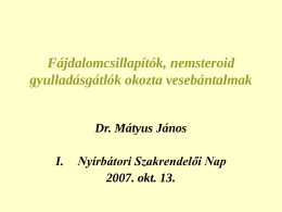 Fájdalomcsillapítók, nemsteroid gyulladásgátlók okozta vesebántalmak  Dr. Mátyus János I.  Nyírbátori Szakrendelői Nap 2007. okt. 13.