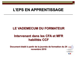 L’EPS EN APPRENTISSAGE  LE VADEMECUM DU FORMATEUR Intervenant dans les CFA et MFR habilités CCF Document établi à partir de la journée de formation.