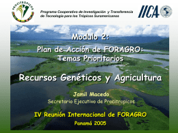 Programa Cooperativo de Investigación y Transferencia de Tecnología para los Trópicos Suramericanos  Modulo 2: Plan de Acción de FORAGRO: Temas Prioritarios  Recursos Genéticos y Agricultura Jamil.