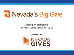 Nevada’s Big Give Training for Nonprofits Part I of II: Getting Started on Razoo powered by.