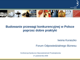 Budowanie przewagi konkurencyjnej w Polsce poprzez dobre praktyki Iwona Kuraszko  Forum Odpowiedzialnego Biznesu Konferencja Społeczna Odpowiedzialność Przedsiębiorstw 21 października 2008