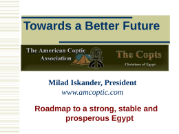 Towards a Better Future  Milad Iskander, President www.amcoptic.com Roadmap to a strong, stable and prosperous Egypt.