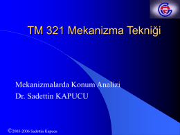 TM 321 Mekanizma Tekniği  Mekanizmalarda Konum Analizi Dr. Sadettin KAPUCU  ©2003-2006 Sadettin Kapucu   Terimler Konum; Bir uzvun (cismin) veya uzuv üzerindeki bir noktanın tanımlanan bir referansa.