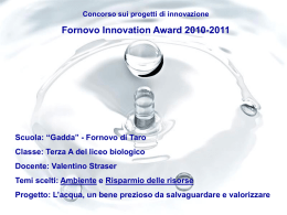 Concorso sui progetti di innovazione  Fornovo Innovation Award 2010-2011  Scuola: “Gadda” - Fornovo di Taro Classe: Terza A del liceo biologico Docente: Valentino Straser Temi.