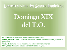 Lectio divina del Salmo dominical  Domingo XIX del T.O. 1R 19,9a.11-13a: Ponte de pie en el monte ante el Señor.  Sal 84,9ab-10.11-12.13-14: Muéstranos, Señor,