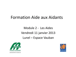 Formation Aide aux Aidants Module 2 - Les Aides Vendredi 11 janvier 2013 Lunel – Espace Vauban   Formation Aide aux Aidants Module 2 - Les.