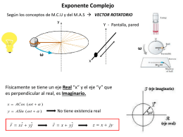 Exponente Complejo Según los conceptos de M.C.U y del M.A.S  VECTOR ROTATORIO y  Y - Pantalla, pared  ω ω x  Físicamente se tiene un eje Real.