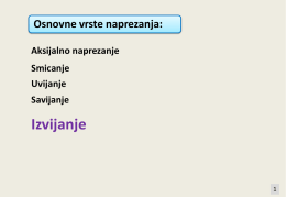 Osnovne vrste naprezanja: Aksijalno naprezanje Smicanje Uvijanje  Savijanje  Izvijanje   &Scaron;TAPOVI OPTEREĆENI NA PRITISAK Pri projektovanju konstrukcija potrebno je osigurati njenu: čvrstoću krutost i stabilnost z F  Pretpostavke kod analize naprezanja i deformacije aksijalno opterećenog.