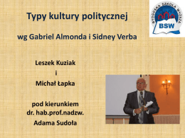 Typy kultury politycznej wg Gabriel Almonda i Sidney Verba Leszek Kuziak i Michał Łapka pod kierunkiem dr.