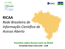 RICAA Rede Brasileira de Informação Científica de Acesso Aberto Encontro sobre Acesso Livre no Brasil Fernando César Lima Leite - UnB   Contexto Em desenvolvimento  Desenvolvidos  Conceito e função cada.