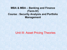 Lesson 11: Asset Pricing Theories