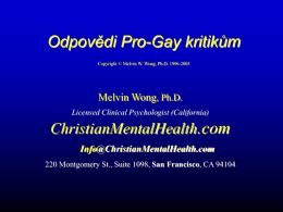 Odpovědi Pro-Gay kritikům - Christian Mental Health Services