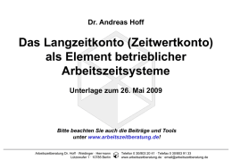 Präsentation zum Thema `Langzeitkonto` von Dr. Andreas Hoff