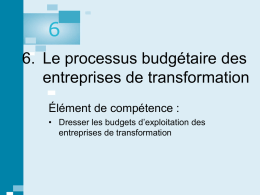 Chapitre 6 Le processus budgétaire des entreprises de transformation