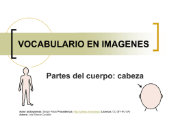 VOCABULARIO EN IMAGENES  Partes del cuerpo: cabeza  Autor pictogramas: Sergio Palao Procedencia: http://catedu.es/arasaac/ Licencia: CC (BY-NC-SA) Autora: Lola García Cucalón.