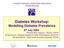 European Conference of Public Health Observatories Parallel Workshop  Diabetes Workshop: Modelling Diabetes Prevalence 8th July 2004 Professor Brian Ferguson – Director, YHPHO Dr Nita Forouhi –