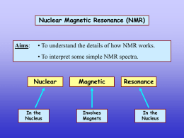 Nuclear Magnetic Resonance (NMR)  Aims:  • To understand the details of how NMR works. • To interpret some simple NMR spectra.  Nuclear  In the Nucleus  Magnetic  Involves Magnets  Resonance  In the Nucleus.