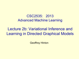 CSC2535: 2013 Advanced Machine Learning  Lecture 2b: Variational Inference and Learning in Directed Graphical Models Geoffrey Hinton.