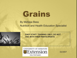 Grains By Melissa Bess Nutrition and Health Education Specialist  FNEP STAFF TRAINING ONLY, DO NOT USE WITH FNEP PARTICIPANTS  02/2007