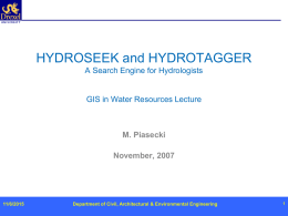 HYDROSEEK and HYDROTAGGER A Search Engine for Hydrologists  GIS in Water Resources Lecture  M.