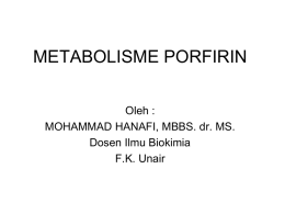 METABOLISME PORFIRIN Oleh : MOHAMMAD HANAFI, MBBS. dr. MS. Dosen Ilmu Biokimia F.K. Unair.
