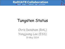 Tungsten Status Chris Densham (RAL) Yongjoong Lee (ESS) 19 May 2014 Talk outline • Review of current knowledge of irradiated tungsten • PIE possibilities • (Call for)