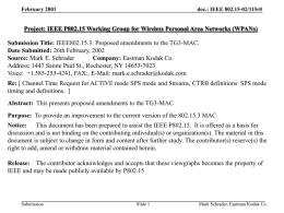 February 2001  doc.: IEEE 802.15-02/115r0  Project: IEEE P802.15 Working Group for Wireless Personal Area Networks (WPANs) Submission Title: IEEE802.15.3: Proposed amendments to the.