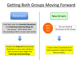 Getting Both Groups Moving Forward Returners Look back over the Essential Questions and Enduring Understandings for Our group – think about how You would put.