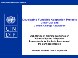 Developing Fundable Adaptation Projects UNDP-GEF and Climate Change Adaptation  CGE Hands-on Training Workshop on Vulnerability and Adaptation Assessments for the Latin America and the Caribbean Region Asuncion,