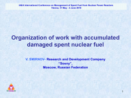 IAEA International Conference on Management of Spent Fuel from Nuclear Power Reactors Vienna, 31 May - 4 June 2010  Organization of work.