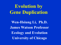 Evolution by Gene Duplication Wen-Hsiung Li, Ph.D. James Watson Professor Ecology and Evolution University of Chicago.