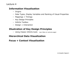 Lecture 4 Information Visualization – Origins – Data Types, Display Variables and Ranking of Visual Properties  – Mappings + Timings – Key Design Principles – InfoVis.