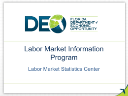 Labor Market Information Program Labor Market Statistics Center Objectives • Introduction to the Labor Market Information (LMI) program • Overview of: – Definitions – Mission – Products /