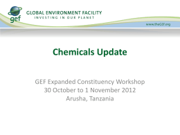 Chemicals Update GEF Expanded Constituency Workshop 30 October to 1 November 2012 Arusha, Tanzania.